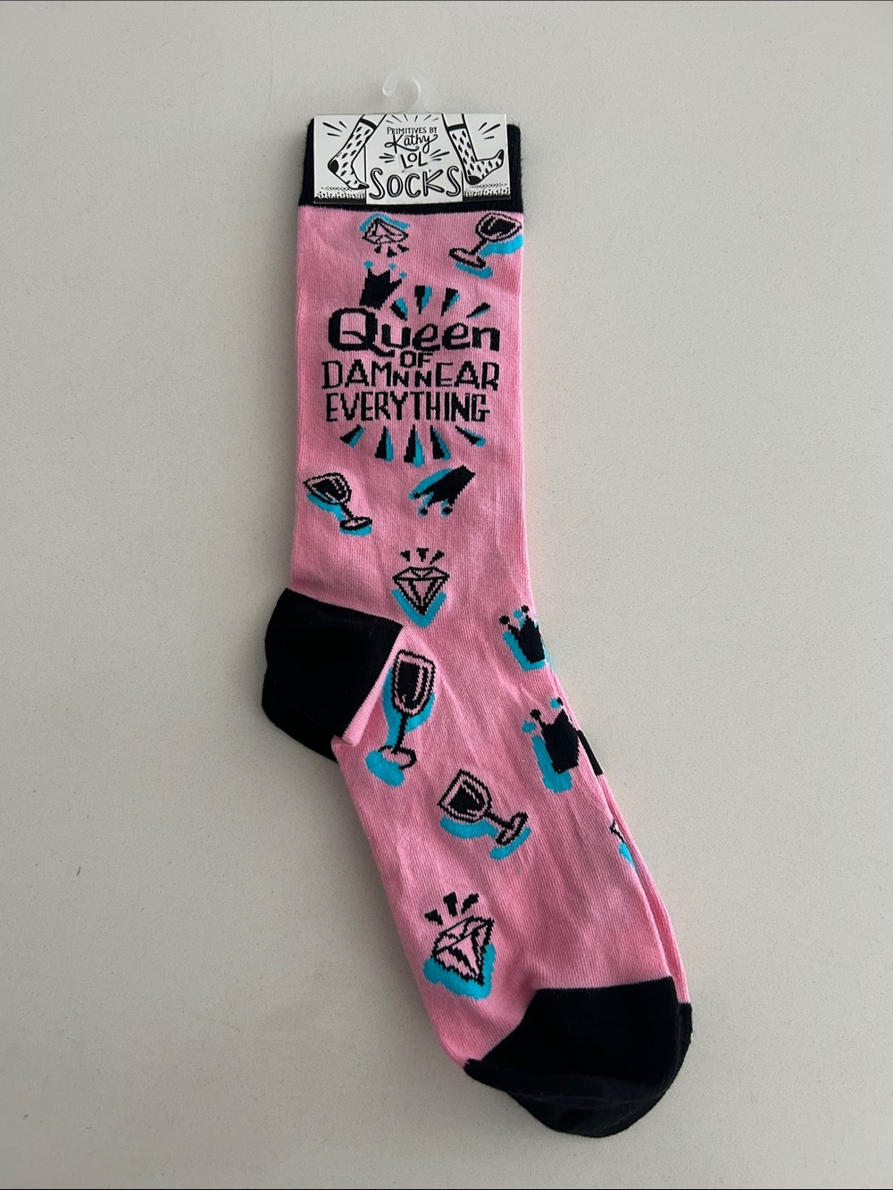 Pink 'Queen of Damn Near Everything' Socks